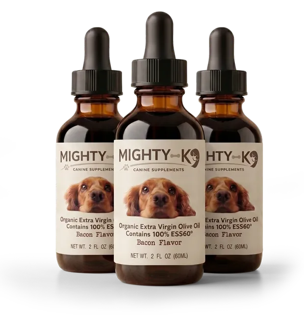 3 amber Mighty K9 dropper bottles, 60 mL each